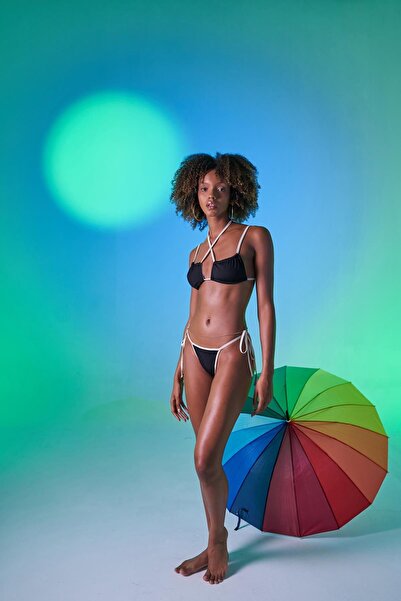 HOLLY LOLLY Kontrast Biyeli Yüksek Bel Emma Bikini Altı Siyah