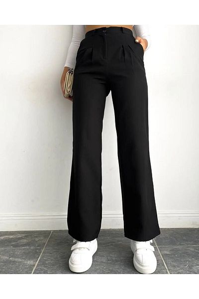 KAD Moda Pantaloni Palazzo negri plisați de damă