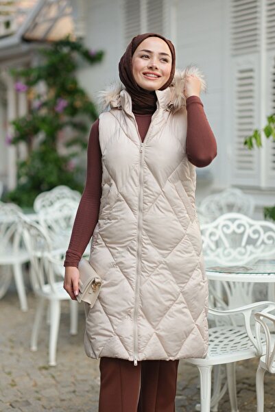 LOCCO Beige Hooded Vest - Double Pocket