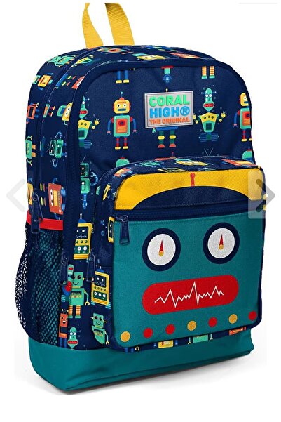 DADU Geantă de școală cu patru compartimente cu model Coral High Robot