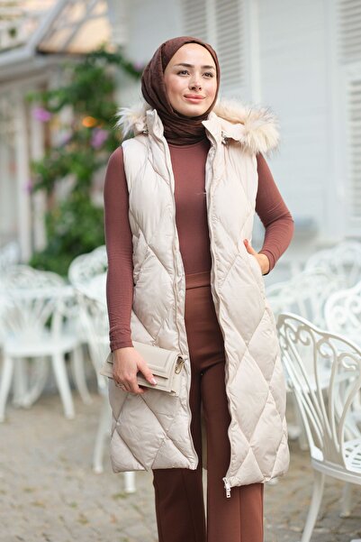 LOCCO Beige Hooded Vest - Double Pocket