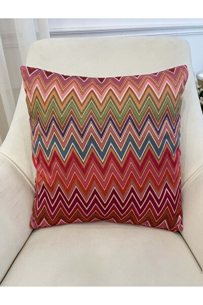 Brillant Zigzag Desen Renkli Kırlent Kılıfı 45x45