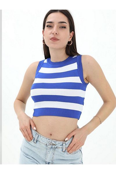 Modark Tricotaj cu dungi pentru damă, tricotat, cu decolteu, slim-fit, crop