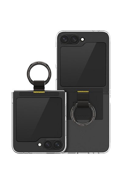 NATIONAL GEOGRAPHIC جراب رفيع من الكريستال بحلقة معدنية لهاتف Galaxy Z Flip 6 V2 - أسود