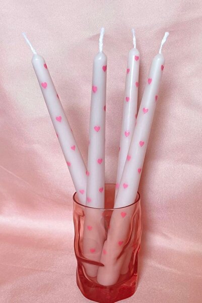 Julith El İşi Pembe Kalp Desenli Kokulu Mum, Şamdan ile Zarif Dekorasyon Parçası