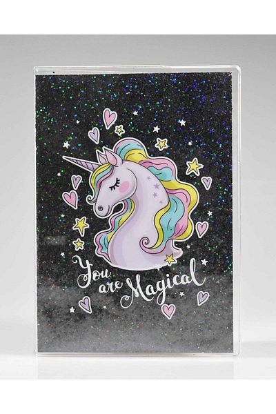 4nio Caiet negru cu unicorn magic argintiu