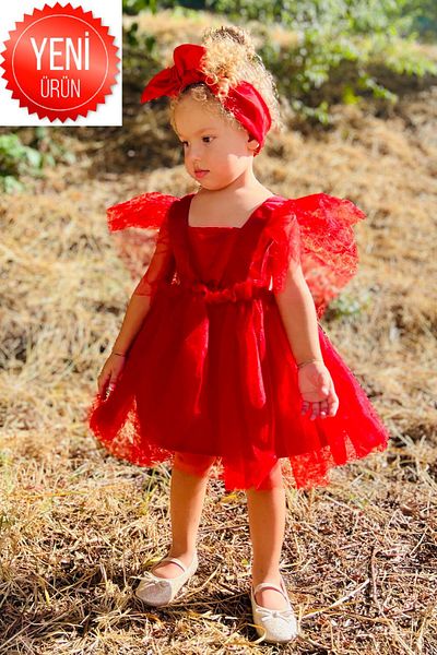 meqlife Rochie de seara fetita din satin rosu - tinuta de sarbatoare pentru petrecerea de aniversare