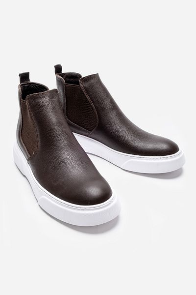 LUSIVE Genuine Leather Brown Ultra Comfortable and Lightweight Chelsea Men's Boots Luass25Al0027
