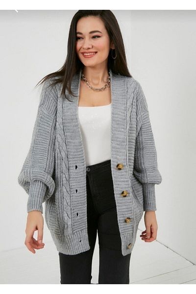 IŞILDA FASHION Dámský béžový pletený kardigan se vzorem