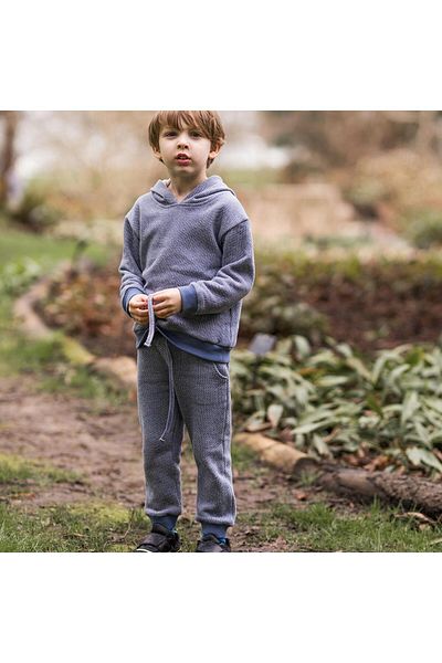 Antebies Blue Textured Futter Hooded Tracksuit Set