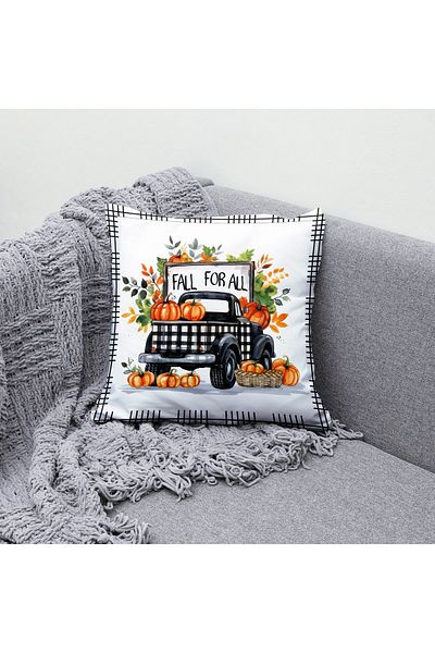 Evmila Husă de pernă din catifea cu model dovleac - tematică de toamnă, imprimată pe două fețe, cu fermoar, 43x43 cm