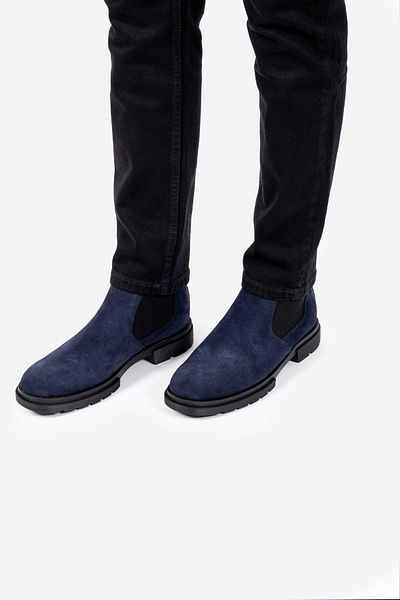 LUSIVE Genuine Leather Navy Blue Non-Slip Sole Suede Chelsea Winter Men's Boots Luass25Al0029