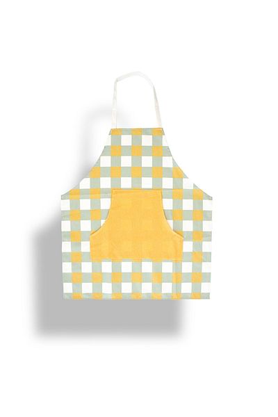 Heriya Orange Linen Kitchen Apron - Dowry, Gift, Gingham Square Printed, with Napkin (Hrym-04orange)