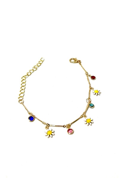 MAZEN سوار سلسلة نسائي من ديزي مرصع بالأحجار الملونة ومتدلي - طلاء خاص قابل ل...