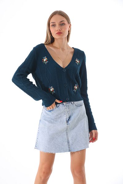Les Séduisantes c.a. Cardigan cu model floral brodat