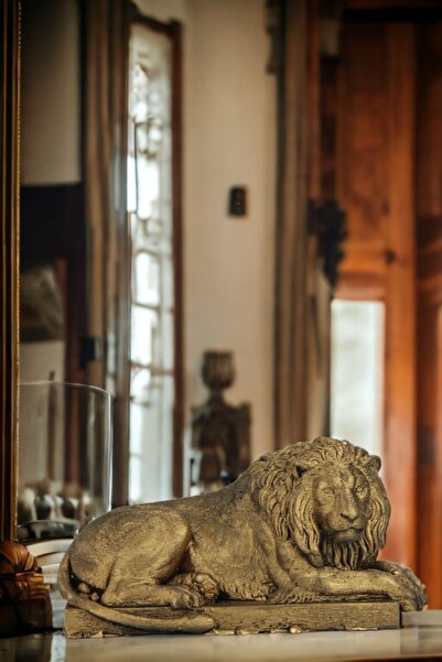 St Morritz Biblo Dekoratif Heykel Aslan Biblosu Altın Eskitme Model 3