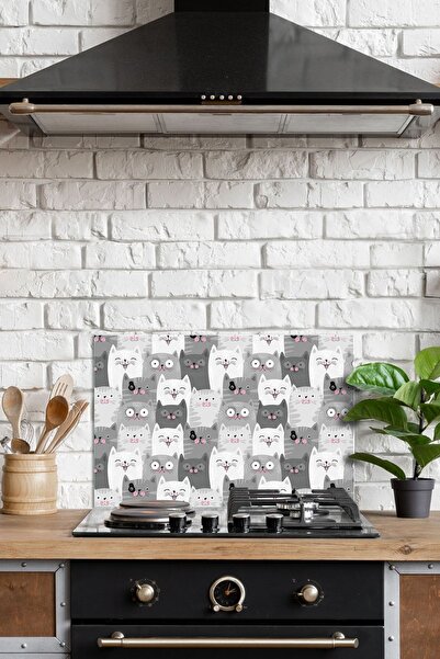 Decovetro Ocak Arkası Koruyucu Sevimli Kediler Desenli 60x52cm