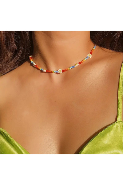 Lucky Designs Şık El Yapımı Papatya Boncuklu Kolye/ Renkli Papatya Kolye