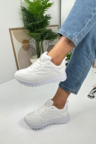 Nstil Дамски бели спортни обувки с връзки и дебела подметка 4077