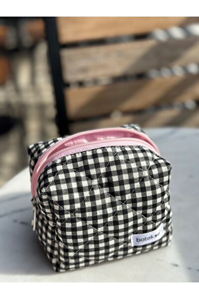 Batekso Black Square Pattern Makeup Bag - Small Size