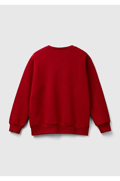 United Colors of Benetton Boy's Red Front Printed Crew Neck Long Sleeve Ribbed Sweatshirt
