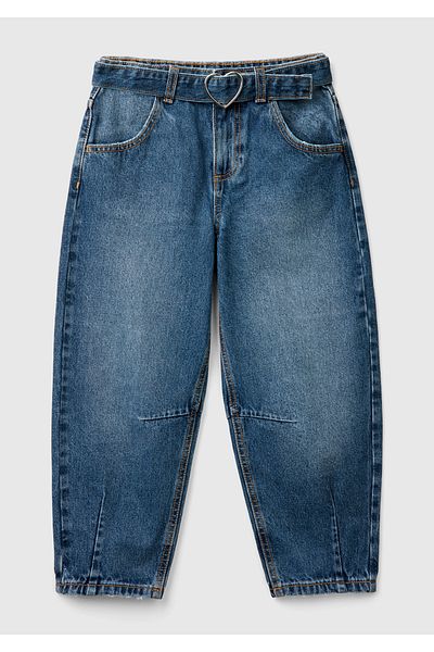 United Colors of Benetton Girl's Dark Denim Wash Effect Loose Cut Denim Trousers
