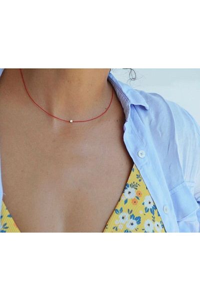 Black Beads Accessory Red Rope Steel Cube Bead Necklace