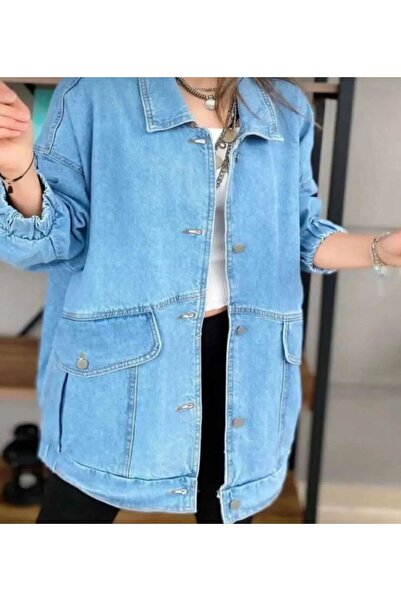 Genel Markalar Kadın Mavi Oversize Kot Ceket