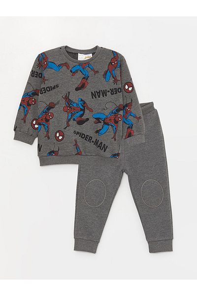 LC Waikiki Spiderman Printed Baby Boy Sweatshirt and Sweatpants Set - Crew Neck, Long Sleeve, Set of 2