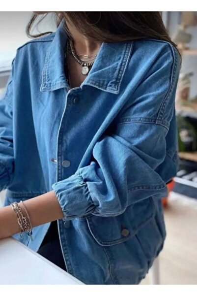 Genel Markalar Kadın Mavi Oversize Kot Ceket