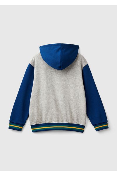 United Colors of Benetton Gray Melange Boy's Bomber Sweatshirt - Left Chest Embroidered and Front Snap Closure