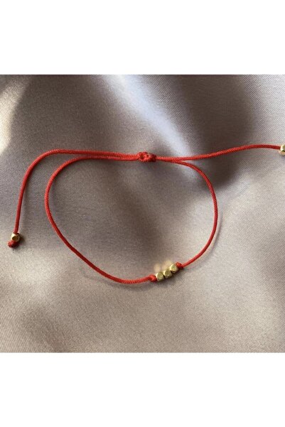 Black Beads Accessory Çelik Küp Boncuklu Kırmızı Ip Bileklik