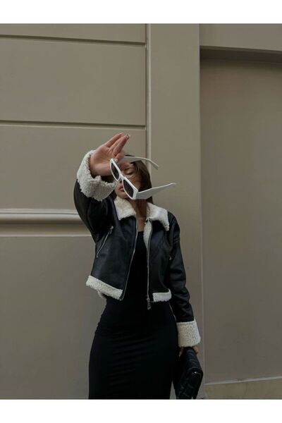 Sindimoda Biye Detay İçi Peluş Kaplama  Crop Kaban