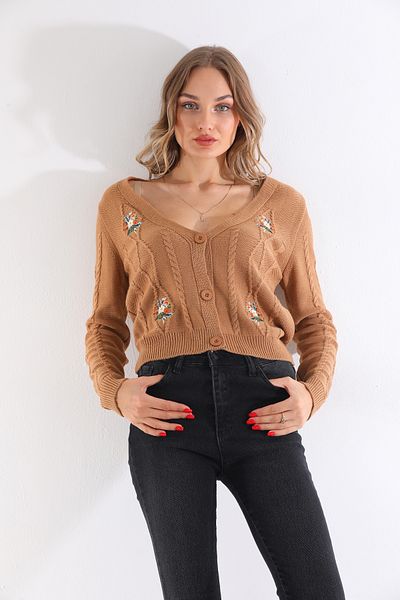 Les Séduisantes c.a. Cardigan cu model floral brodat