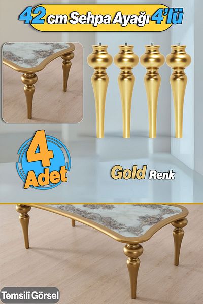 Badem10 Damla Plastic 4 bucăți picior de masă de cafea 42 cm auriu auriu picior de masă de cafea picior de mobilier