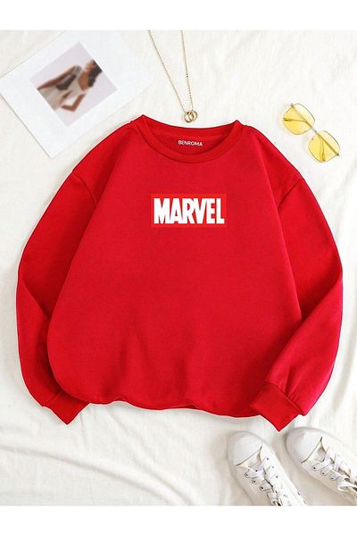 BENROMA Детски унисекс суитшърт с кръгло деколте и принт Marvel