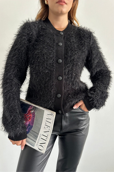 macharel jeans Чорний трикотажний кардиган з м'якою фактурою та гудзиками