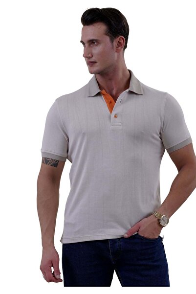 Exve Exclusive Beige Polo Collar Knitwear T-Shirt - Non-Shrinkable Sleeves and Collar Detail