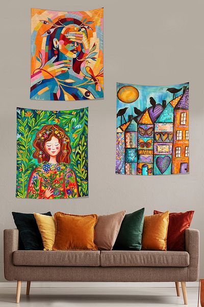 on the clouds Mindfullnes Woman - Tapiserie colorată Mystic Relax, Covor rezistent, set de 3