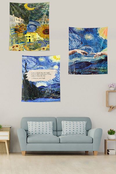 on the clouds Van Gogh Themed Art - Stain Resistant and Carpet Tapestry Set of 3