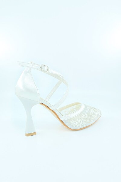 Gül Kundura Boncuk Işlemeli Bilekten Bağlamalı Abiye Gelinlik Ayakkabı