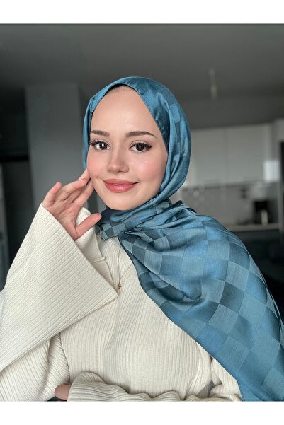 MİS İPEK Dama Desen Petrol Pamuk Jakar Şal