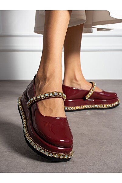 Alemdar Shoes Дамски мокасини Swiz с детайли от лачена кожа в бордо