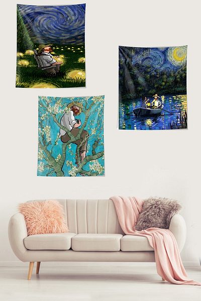 Latibule Tapiserie cu flori de migdal înstelat Van Gogh - Set de 3 rezistente la duar