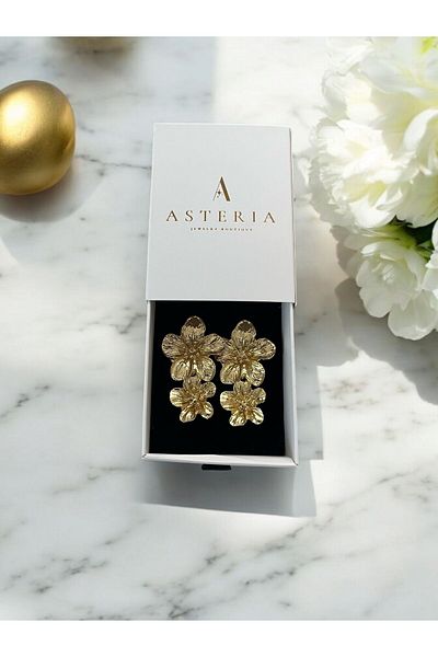 Asteria Jewelry Double Flower Pattern Dangle Earrings