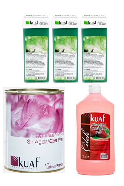 Kuaf Konserve Sir Ağda Titanyum 800 Gr + Kuaf Azulen Kartuş Ağda 3 Adet + Ağd...