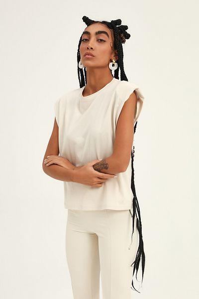 Quzu Light Beige Women's Padded Sleeveless T-Shirt