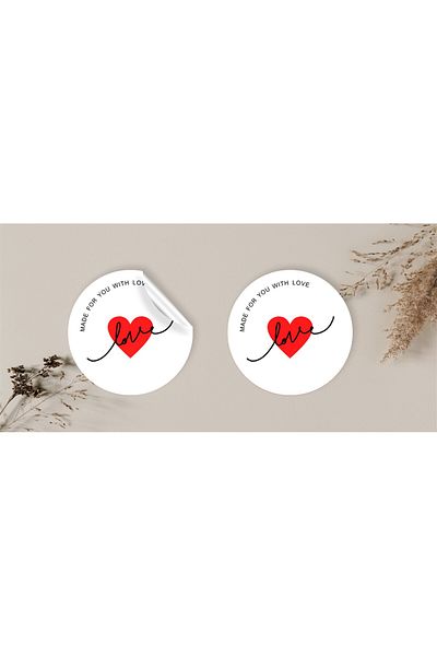 anka design Red Heart Coated Sticker - 4X4Cm, 48 Pieces, Love Packaging and Cargo Label