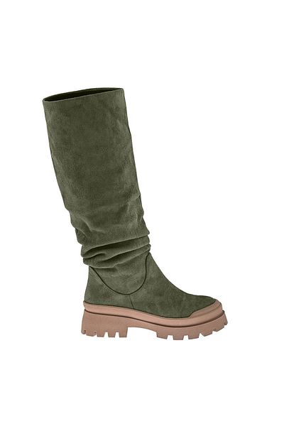 NOOSY Cizme lungi de damă de culoare kaki - talpă groasă și design cu burduf