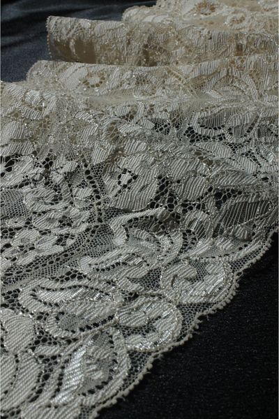 ÖZPAŞ TEKSTİL VE AKSESUAR Beige Lycra Lace Flower Road - 15 cm X 3 Mt.